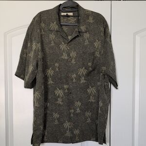 Men's Tommy Bahama Olive Palm-Print Short Sleeve Camp Shirt